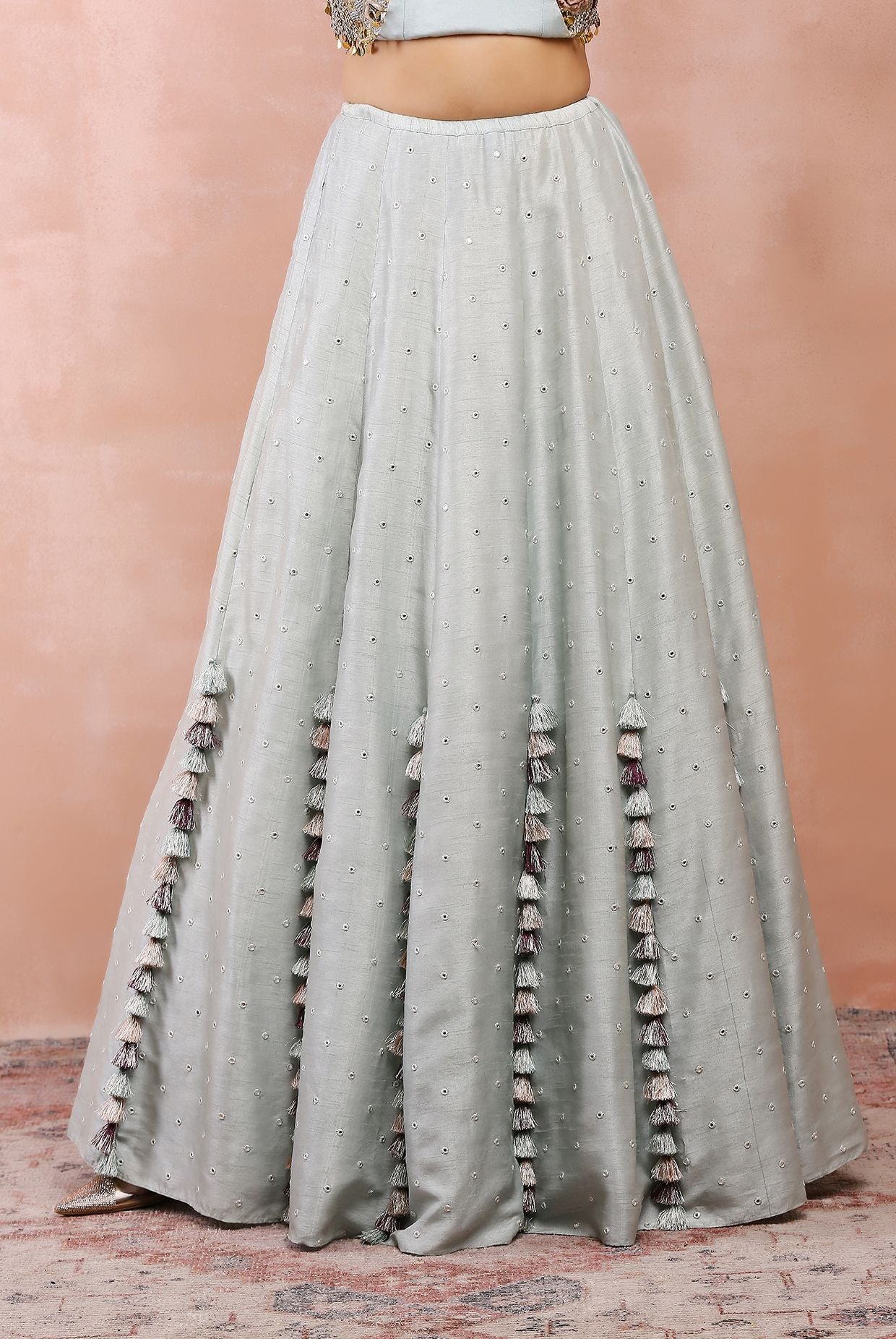 Powder Blue Applique Embroidered Choli With Lehenga