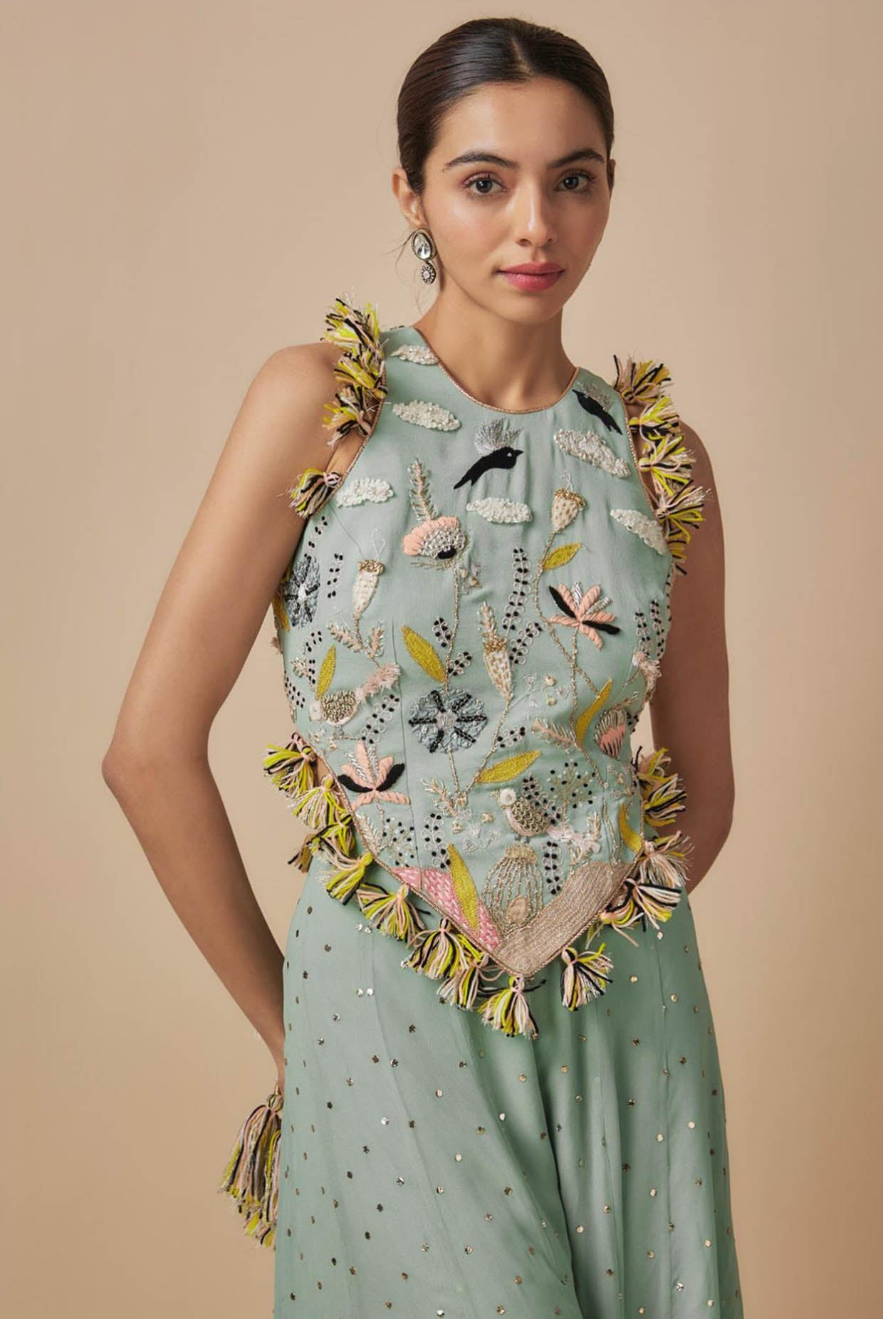 Powder Blue Embroidered Choli And Sharara