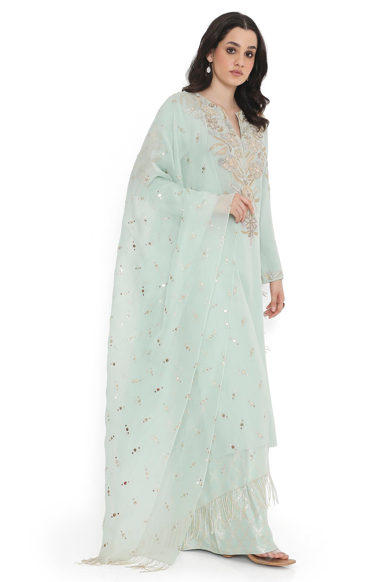 Powder Blue Embroidered Kurta With Pant And Dupatta