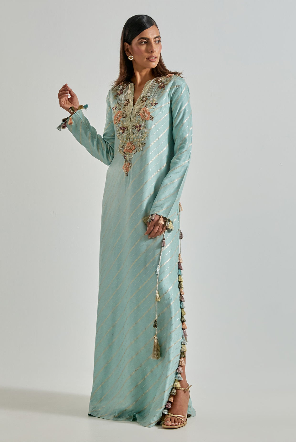 Powder Blue Line Dola Silk Beyza Kaftan