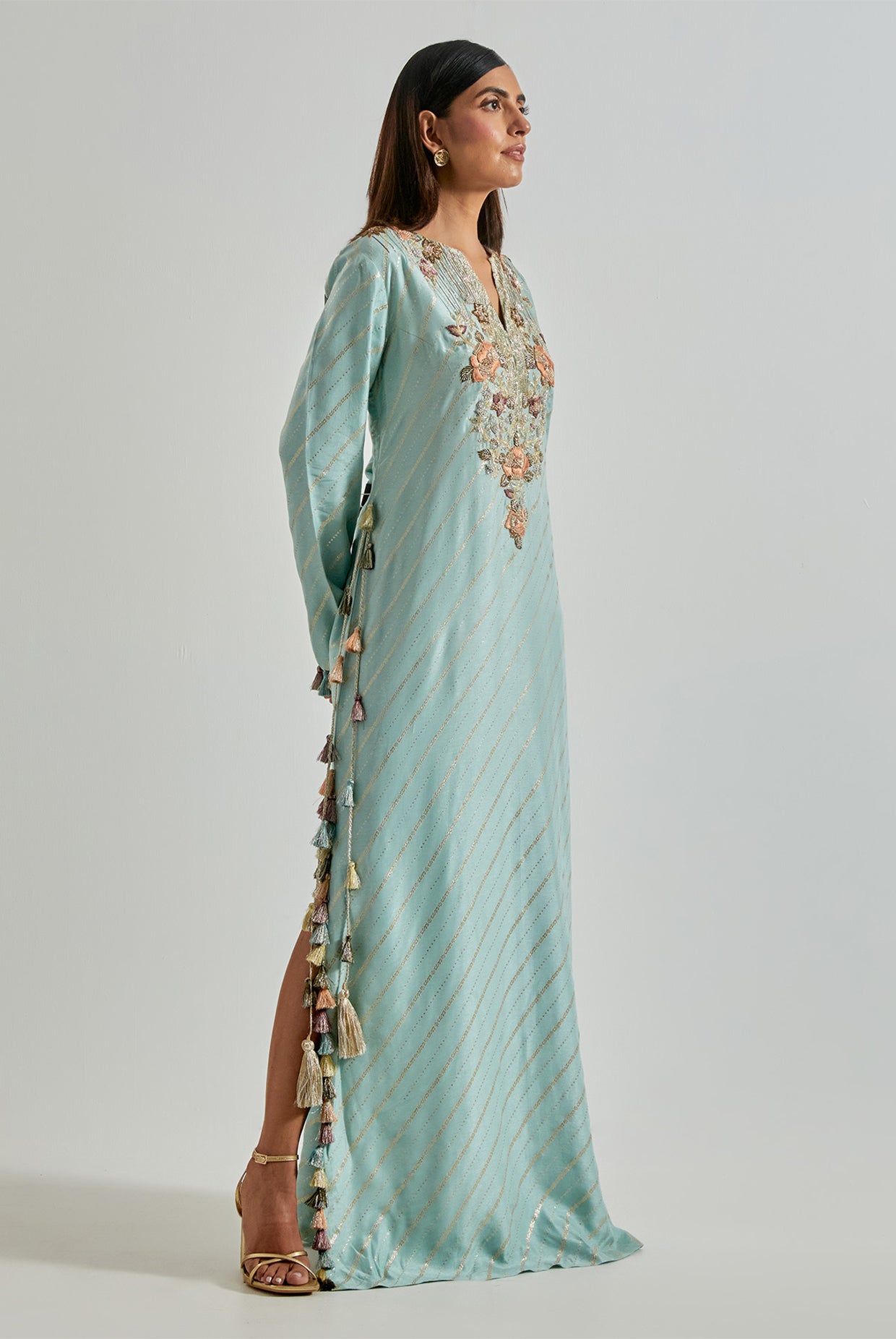 Powder Blue Line Dola Silk Beyza Kaftan