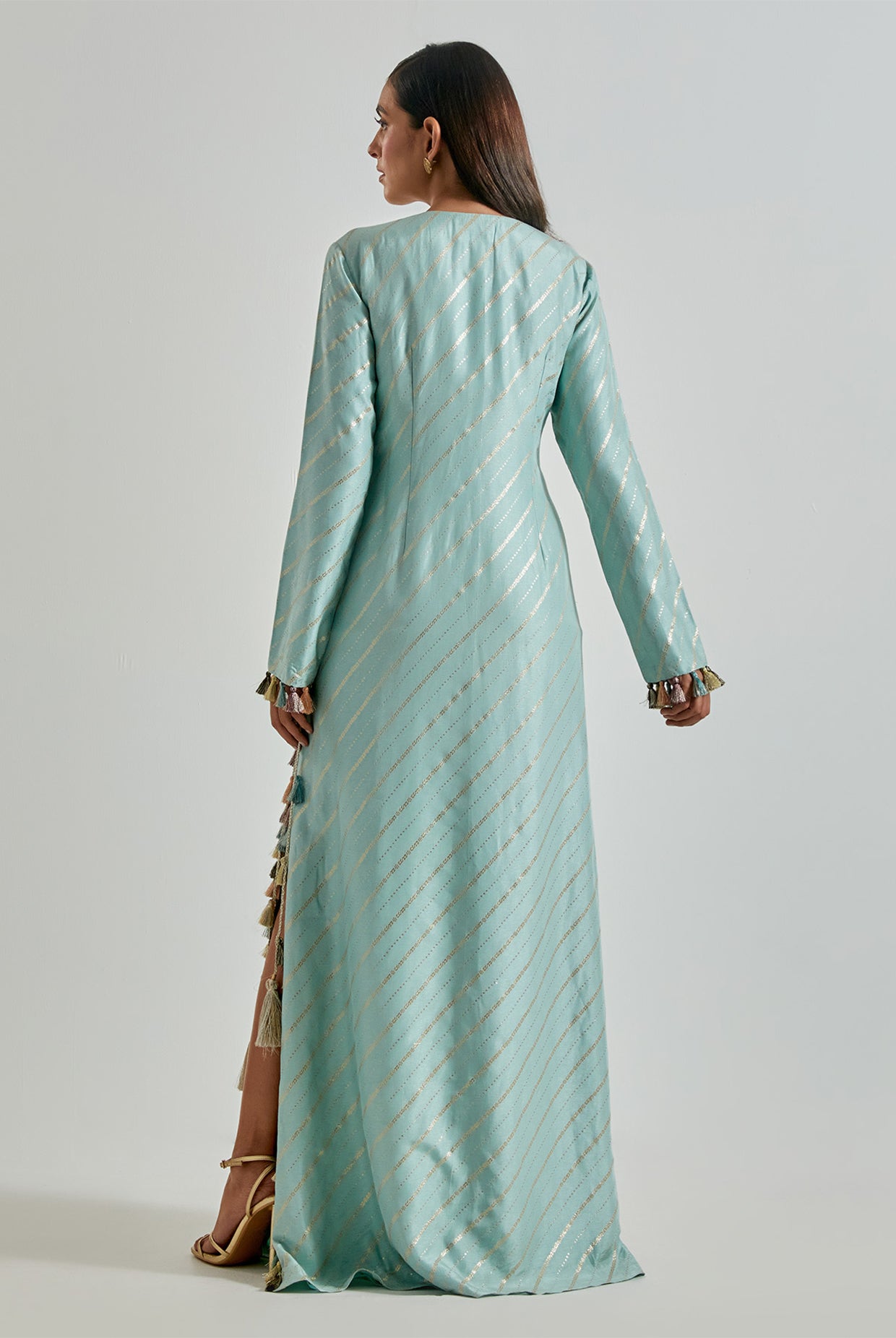 Powder Blue Line Dola Silk Beyza Kaftan