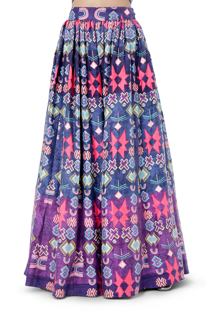 Rahat Purple Colour Georgette Embroidered Jacket with Printed Dupion Silk Bustier and Lehenga