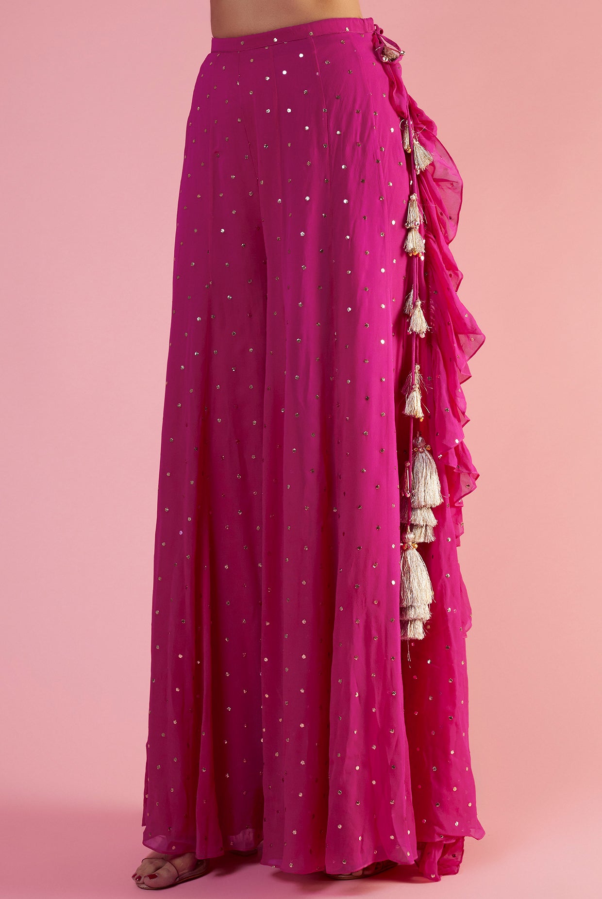 Rani Pink Embroidered Yoke With Bustier And Sharara