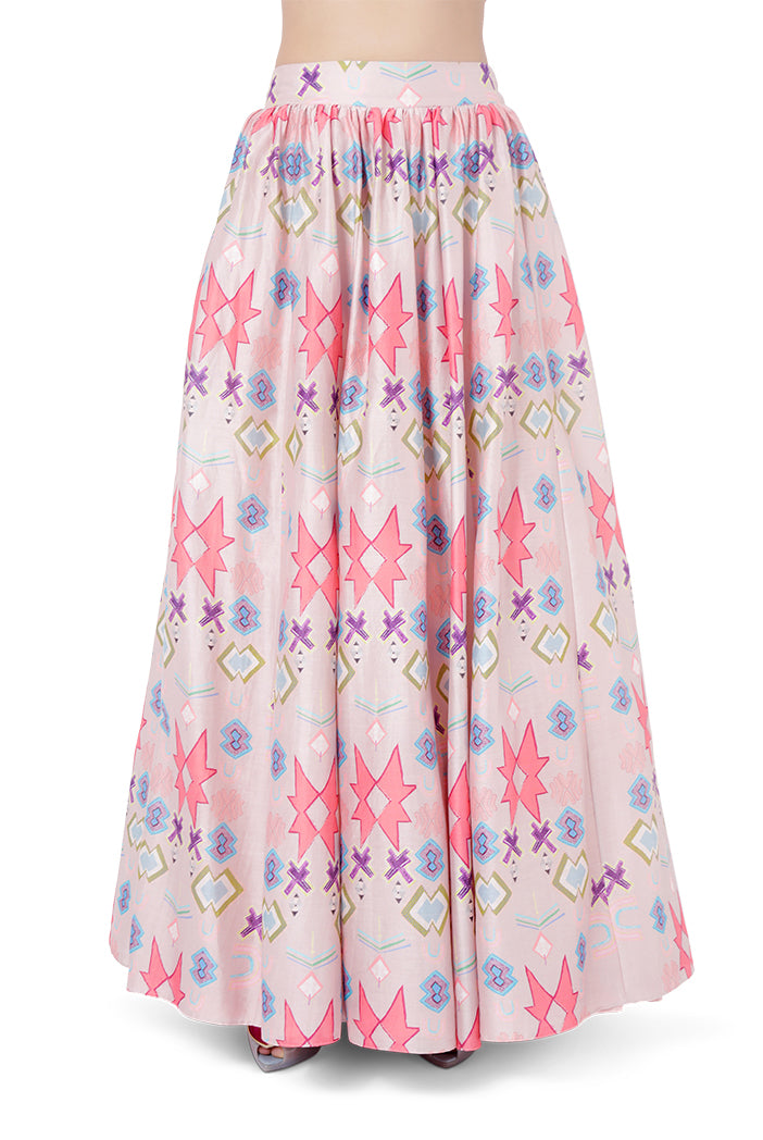 Rasal Blush Pink Printed Silkmul Choli with Silkmul Lehenga and Net Dupatta