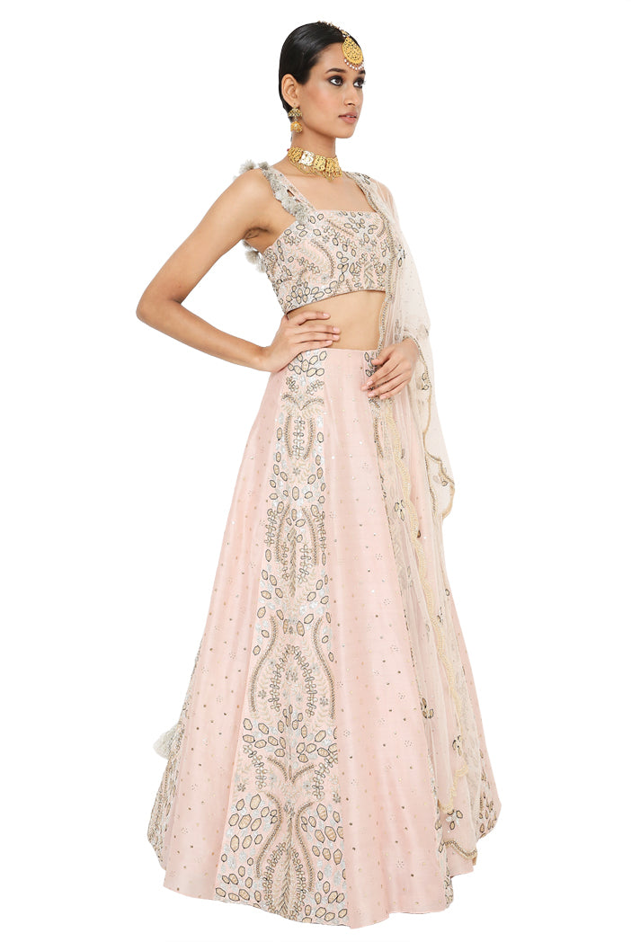 Athina Rose Pink Colour Embroidered Choli With Lehenga And Net Embroidered Dupatta