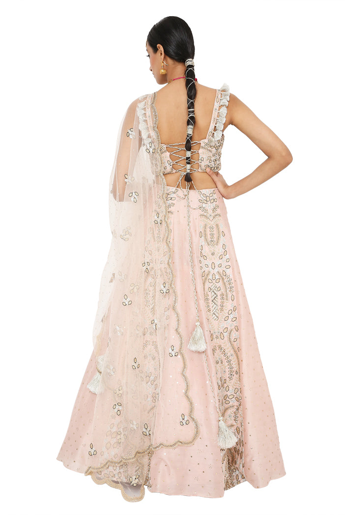 Athina Rose Pink Colour Embroidered Choli With Lehenga And Net Embroidered Dupatta