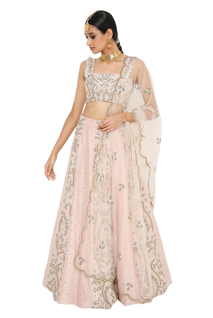 Athina Rose Pink Colour Embroidered Choli With Lehenga And Net Embroidered Dupatta