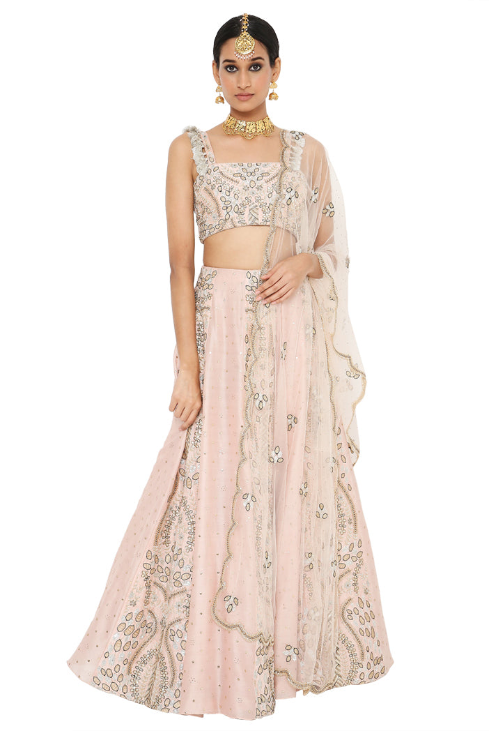 Athina Rose Pink Colour Embroidered Choli With Lehenga And Net Embroidered Dupatta