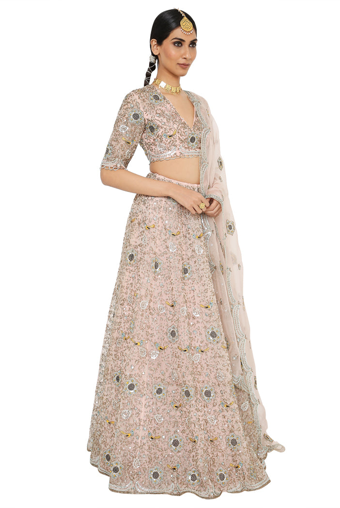 Imaar Rose Pink Colour Embroidered Organza Choli And Lehenga With Dupatta
