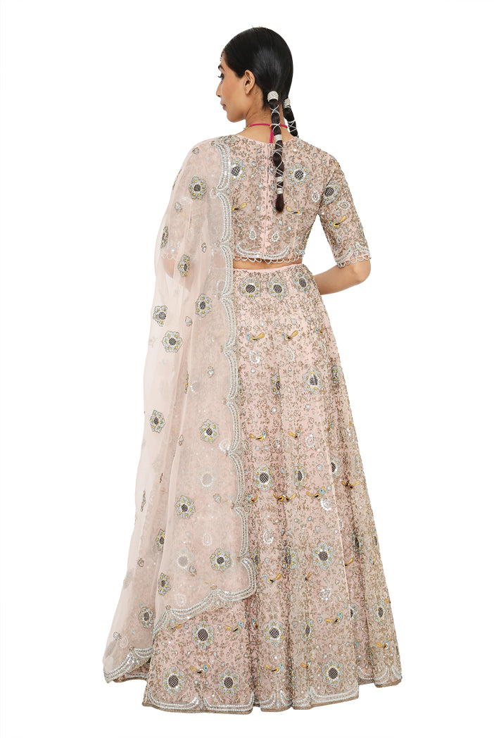 Imaar Rose Pink Colour Embroidered Organza Choli And Lehenga With Dupatta