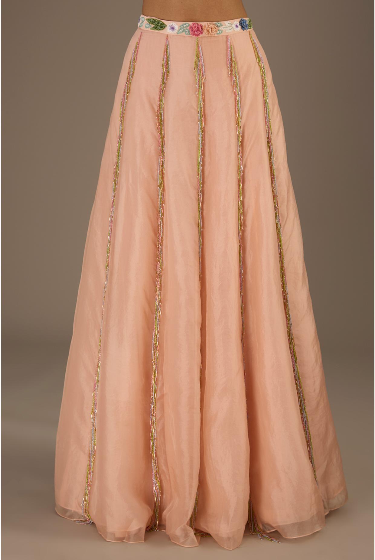 Rose Pink Embroidred One Shoulder Choli With Embroidred Belt Lehenga With Dupatta