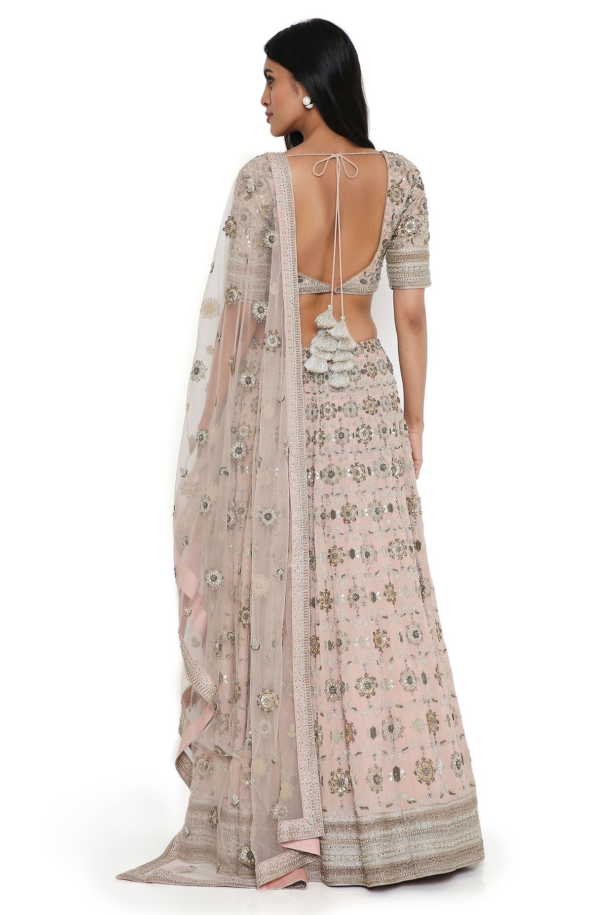 Rose Pink Georgette Embroidered Choli And Lehenga With Net Embroidered Dupatta