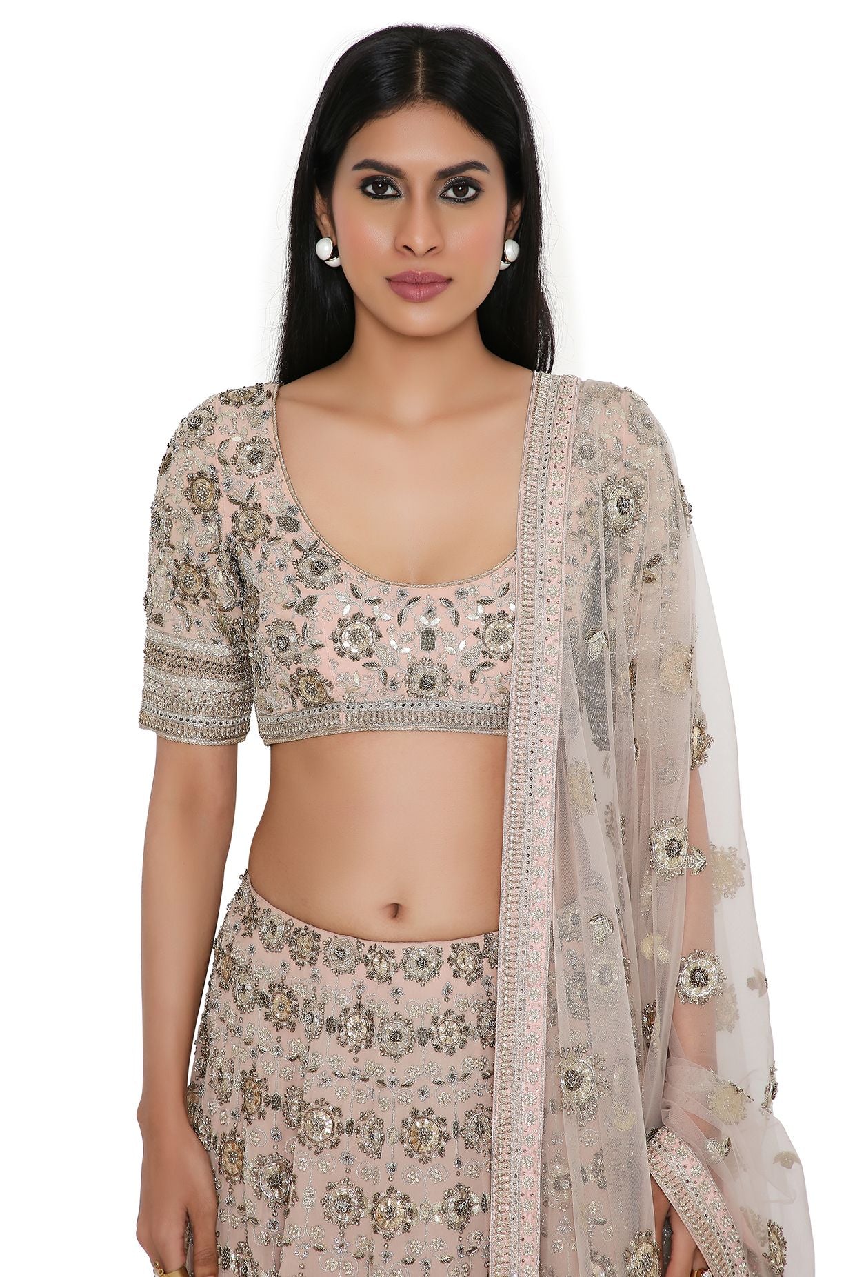 Rose Pink Georgette Embroidered Choli And Lehenga With Net Embroidered Dupatta