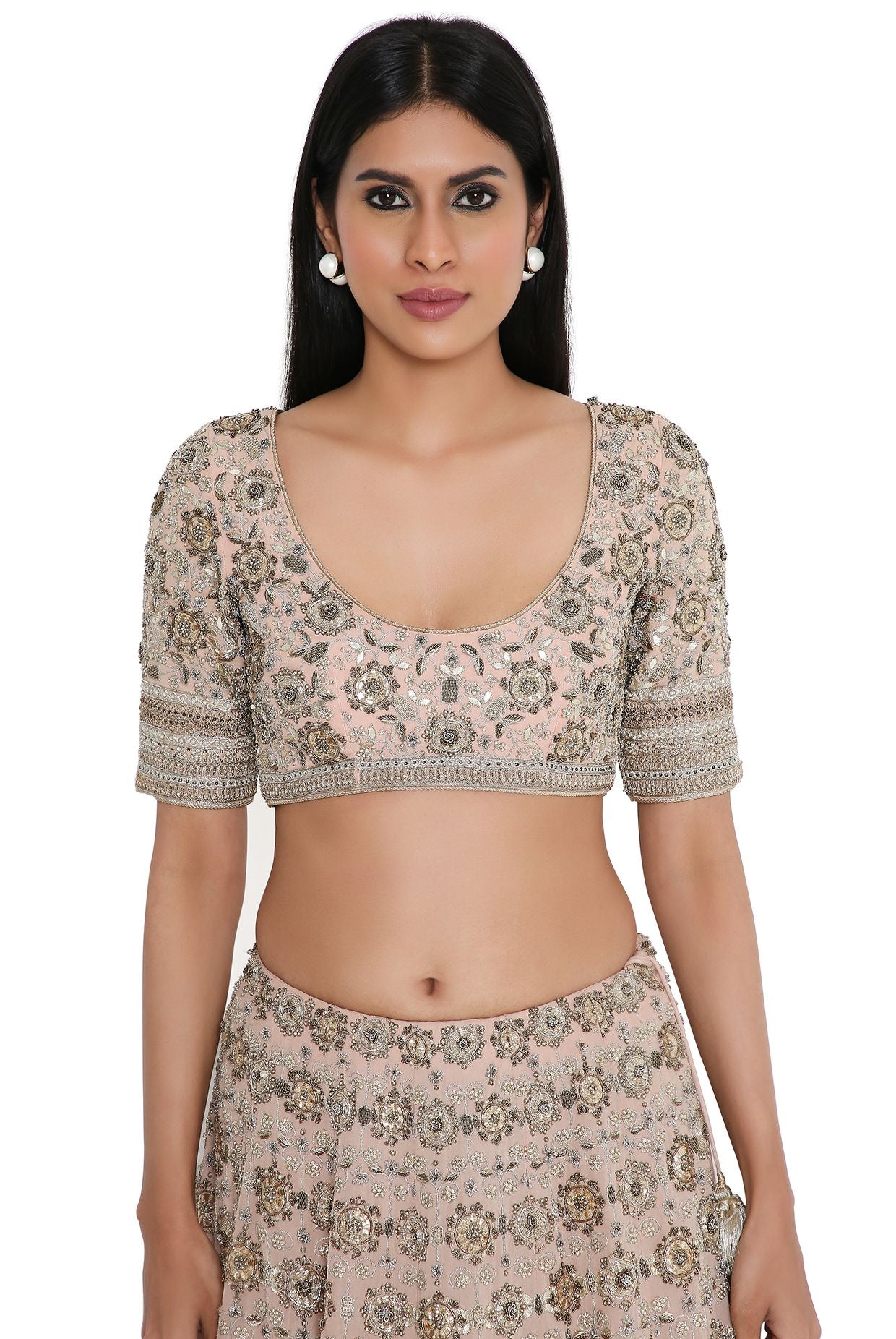 Rose Pink Georgette Embroidered Choli And Lehenga With Net Embroidered Dupatta