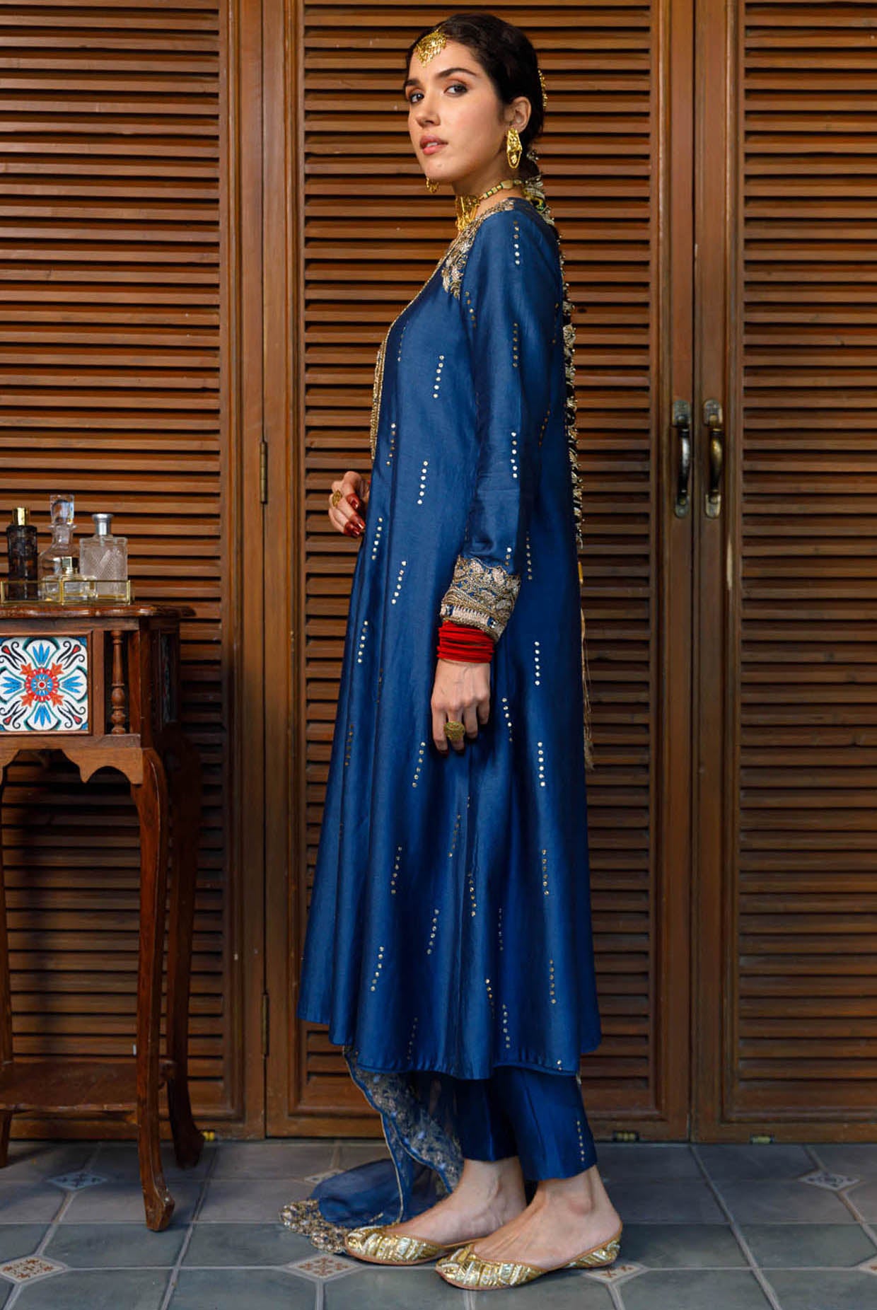 Ruksaan Navy Embroidred Yoke Kurta And Pant With Dupatta