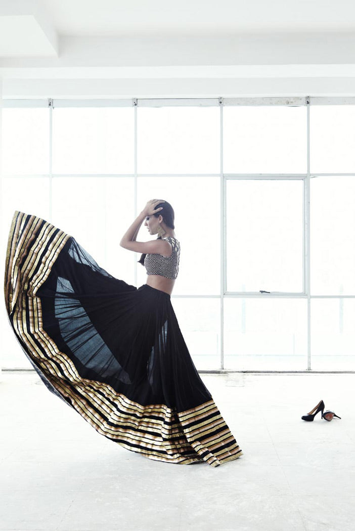 Samia Black Silkmul Choli with Lehenga