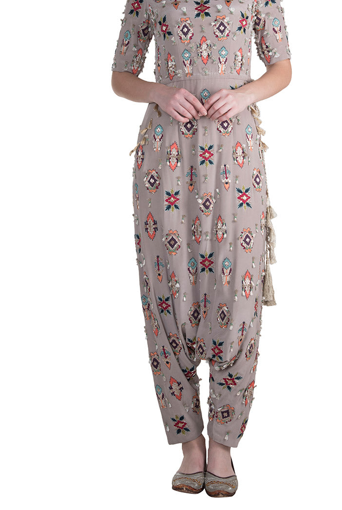 Sanaz Grey Crepe Jumpsuit