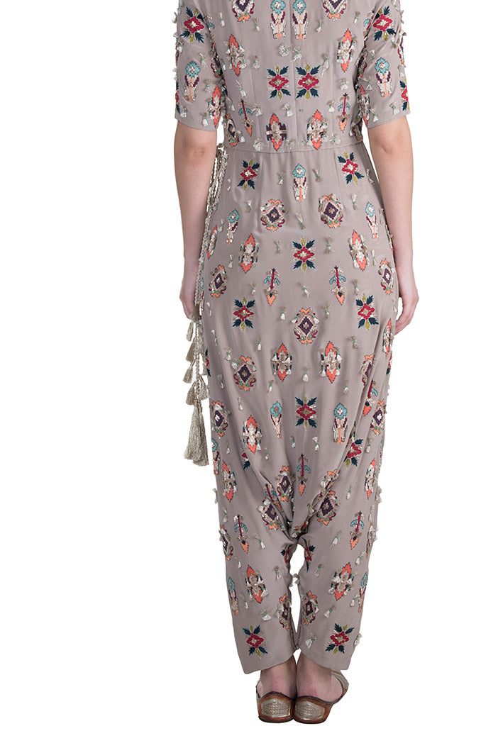 Sanaz Grey Crepe Jumpsuit