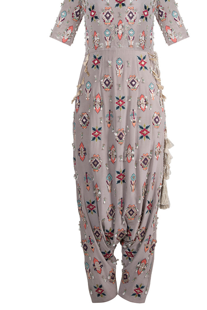 Sanaz Grey Crepe Jumpsuit