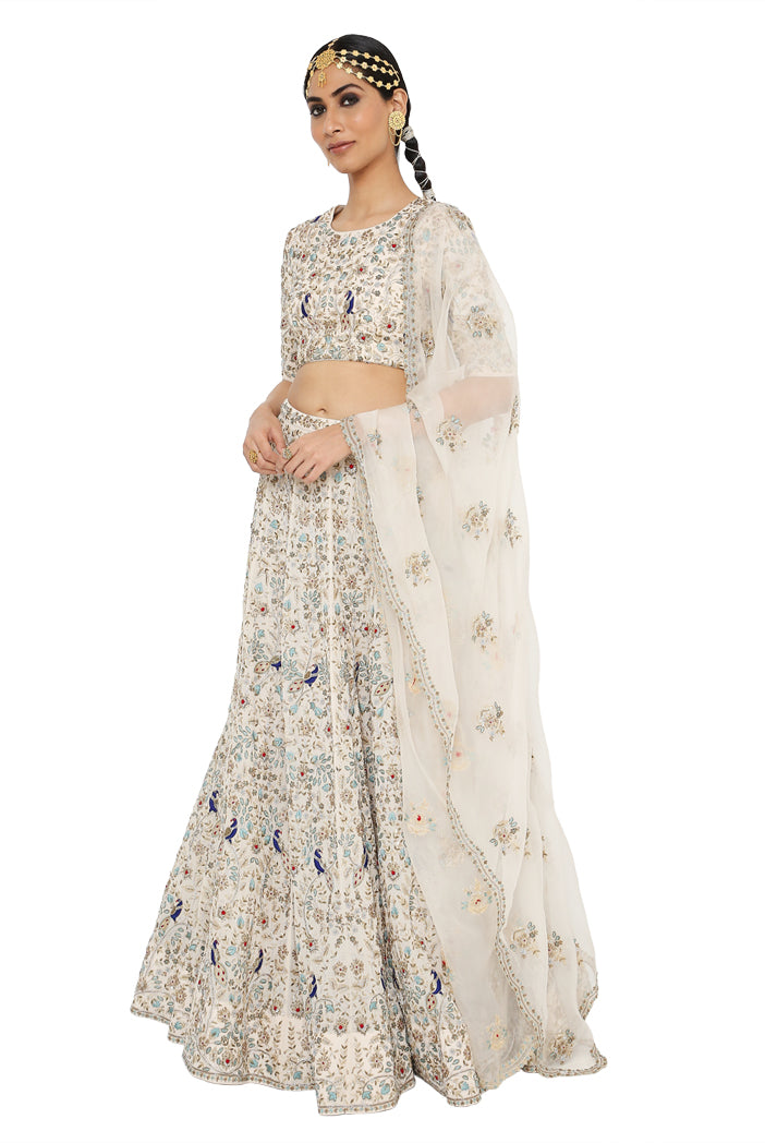 Nour Stone Colour Georgette Lehenga And Choli With Organza Dupatta