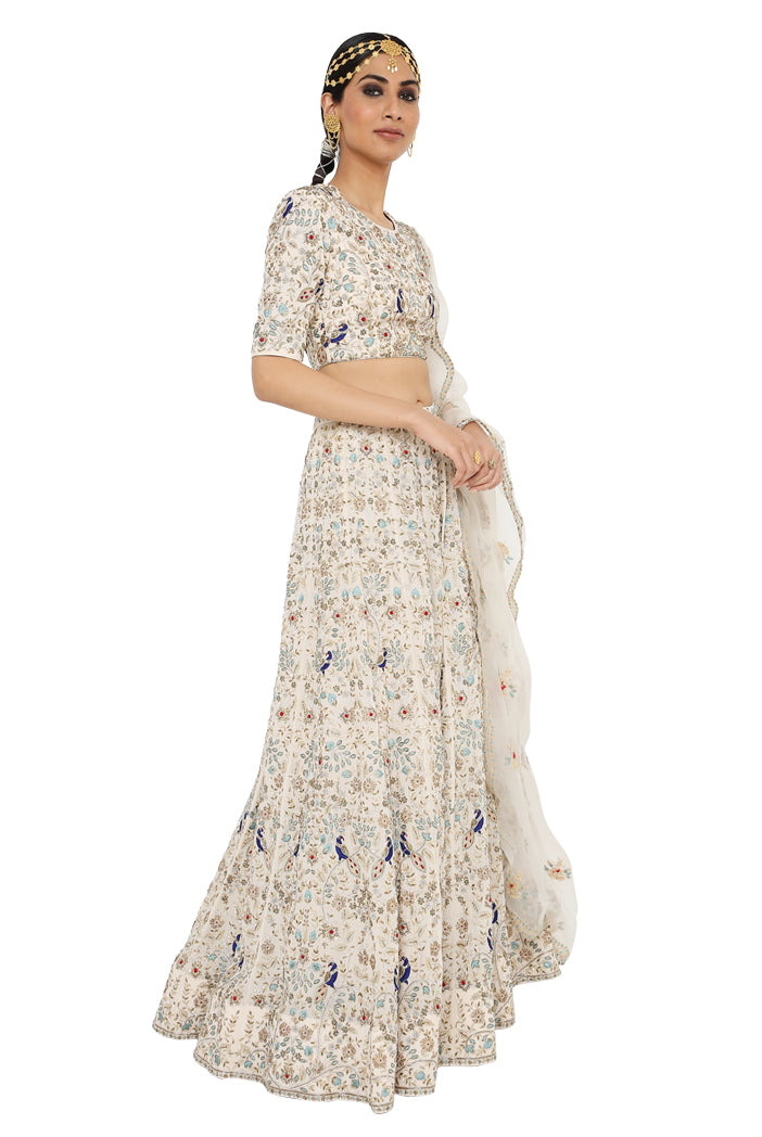Nour Stone Colour Georgette Lehenga And Choli With Organza Dupatta