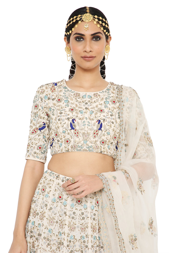 Nour Stone Colour Georgette Lehenga And Choli With Organza Dupatta