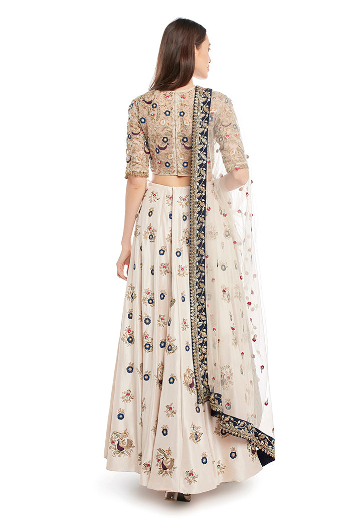 Stone Colour Silk Choli and Lehenga with Net Dupatta
