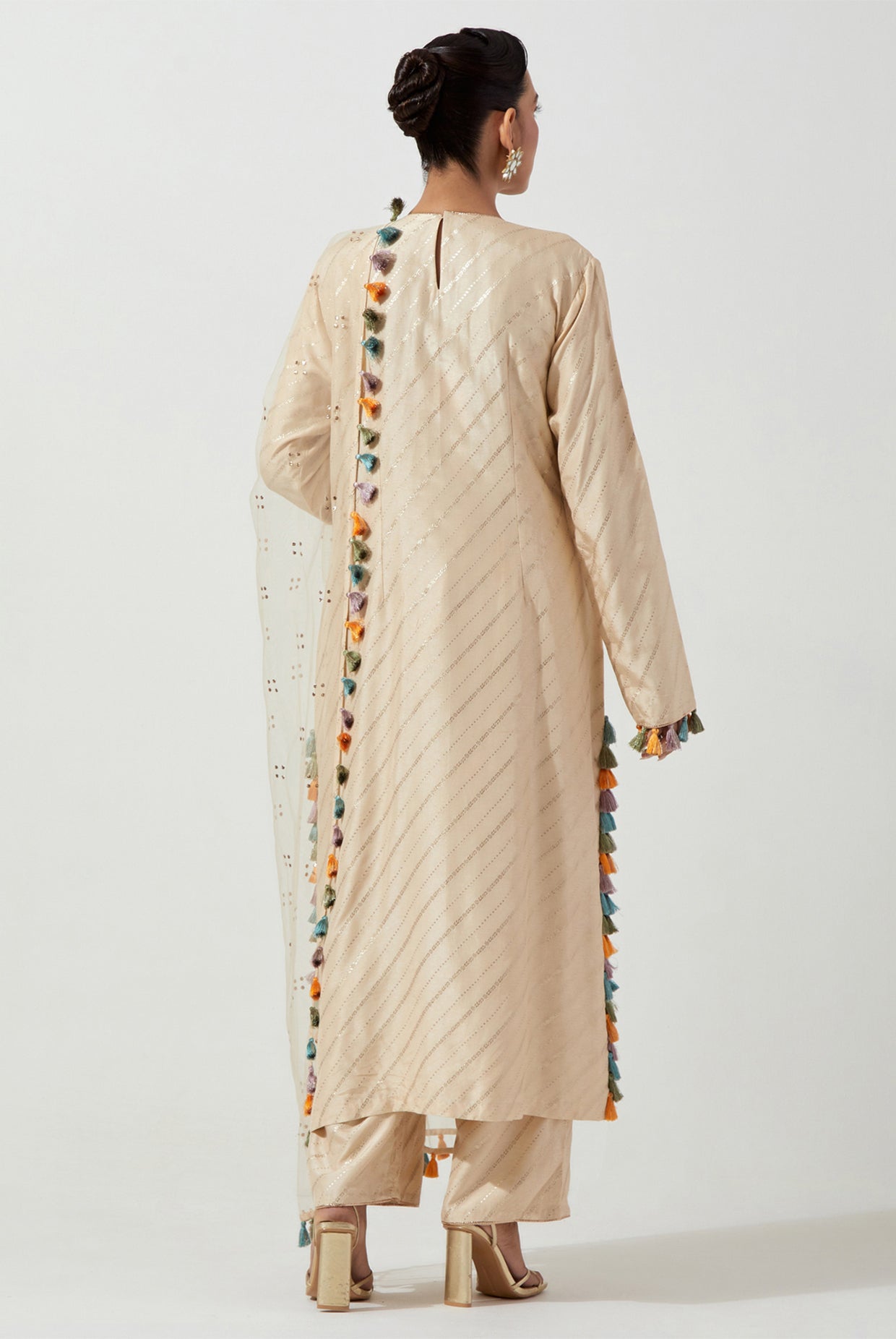 Stone Dola Silk Kurta With Pants & Net Dupatta