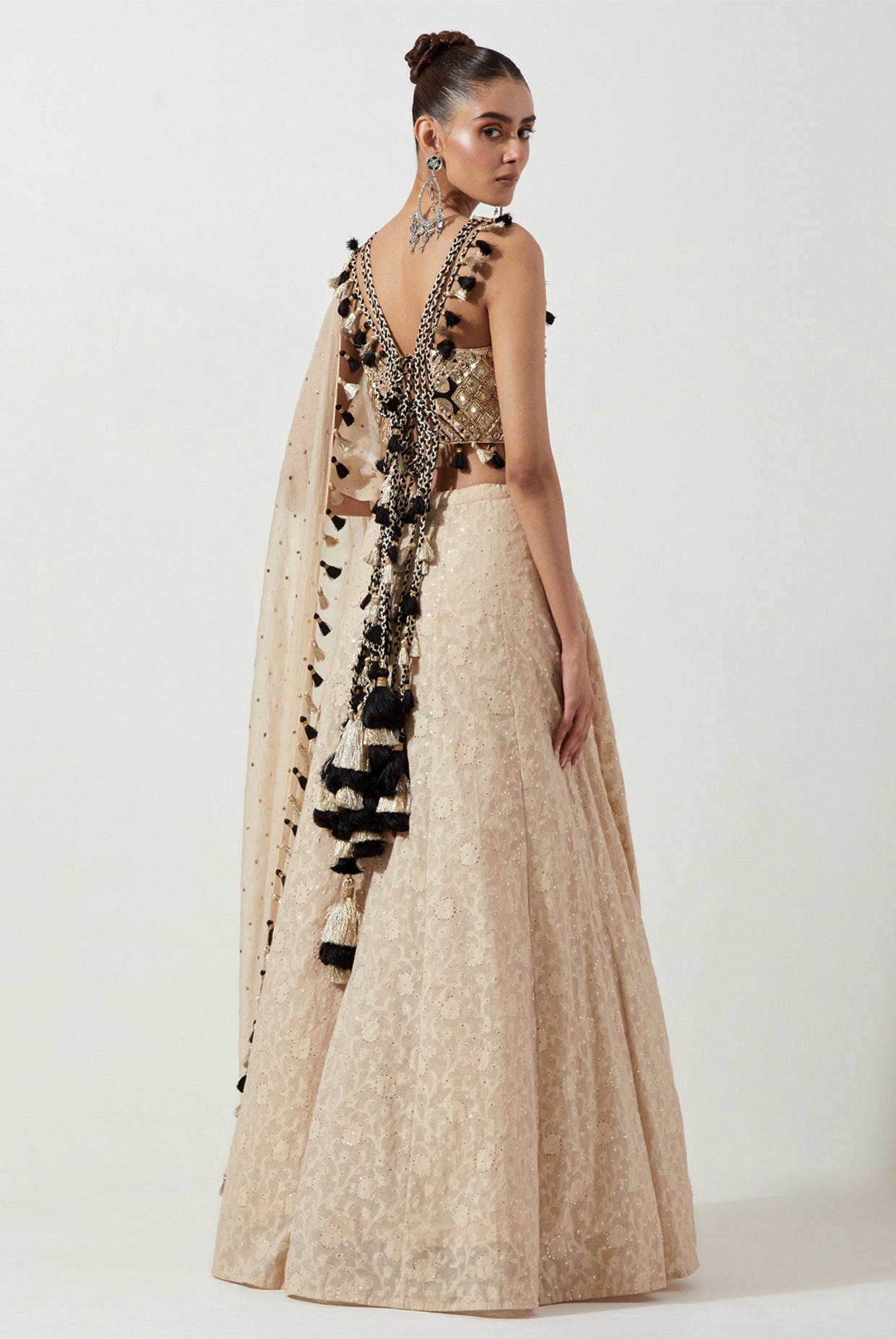 STONE EMBROIDERED CHOLI AND LEHENGA WITH MUKAISH MUL DUPATTA