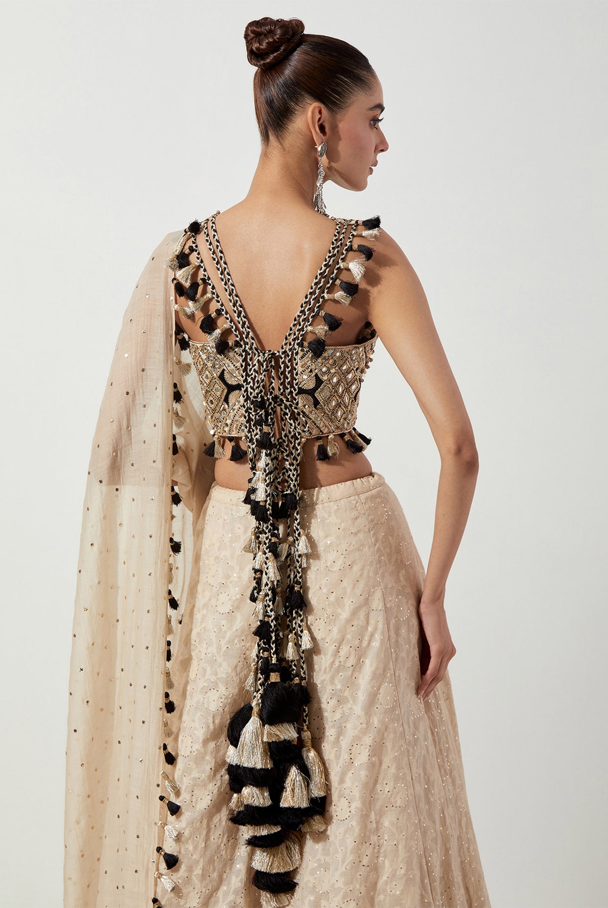 STONE EMBROIDERED CHOLI AND LEHENGA WITH MUKAISH MUL DUPATTA