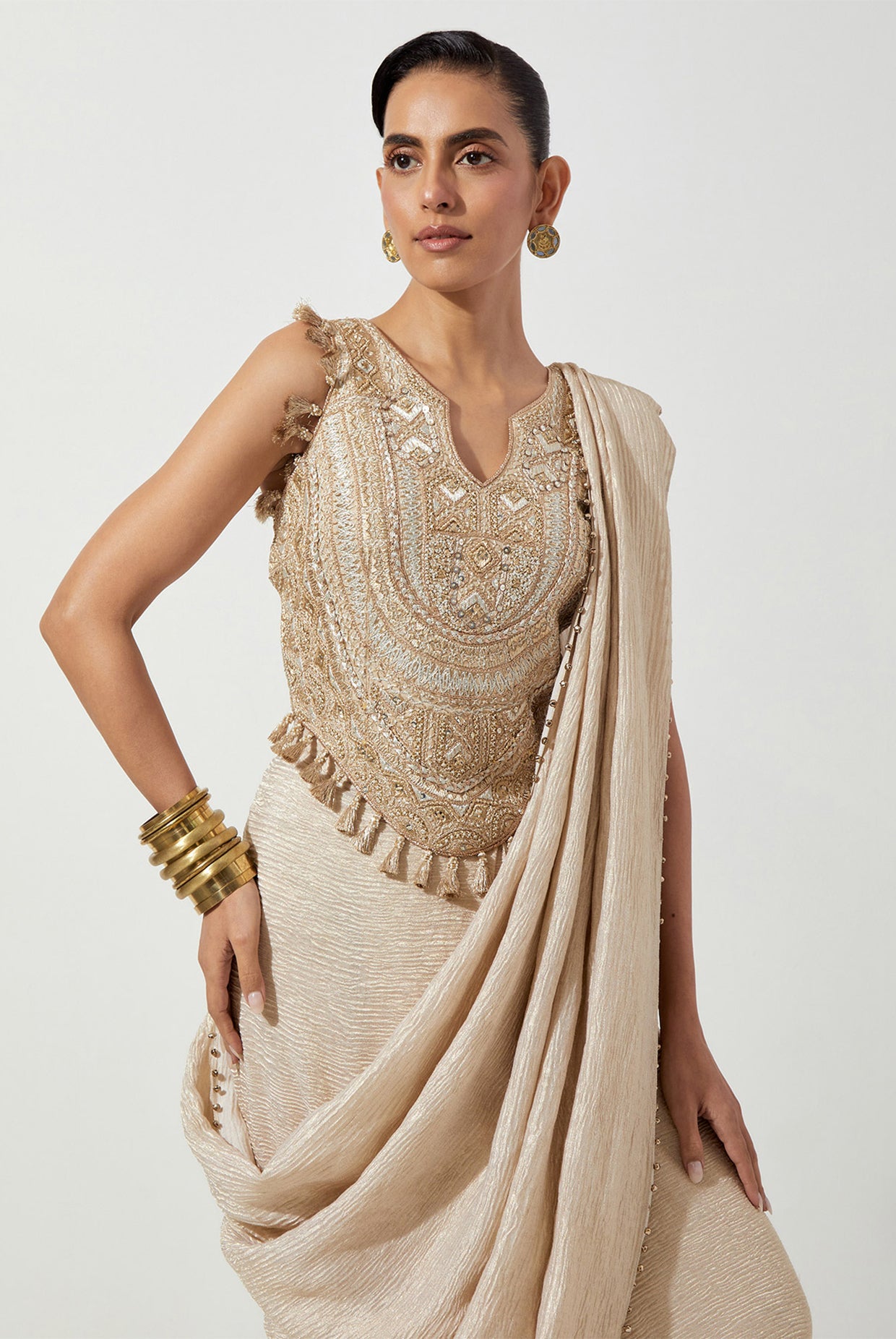 STONE EMBROIDERED CHOLI WITH SAREE