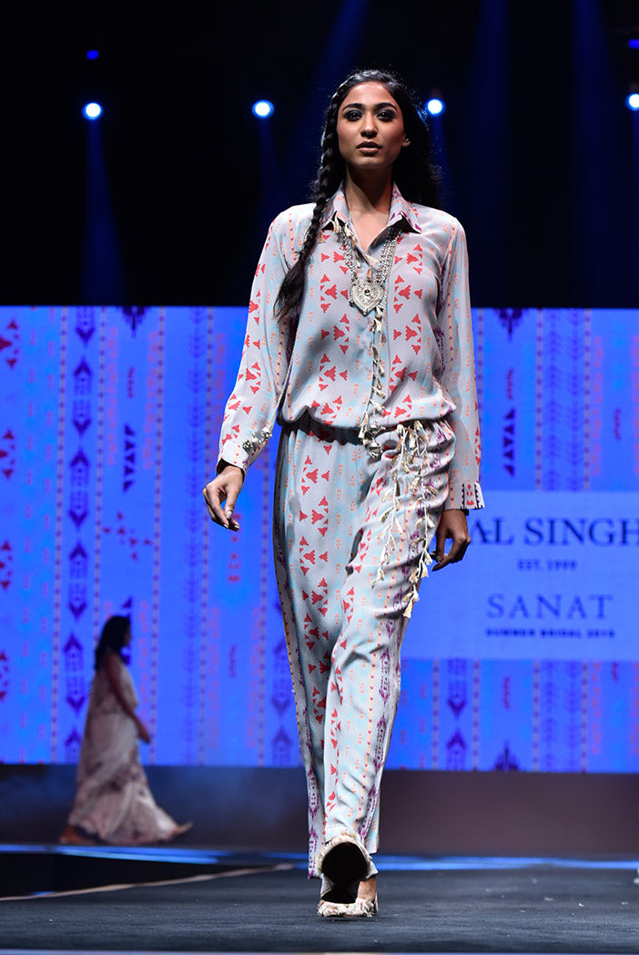 Tamara Grey Printed Crepe Jumpsuit