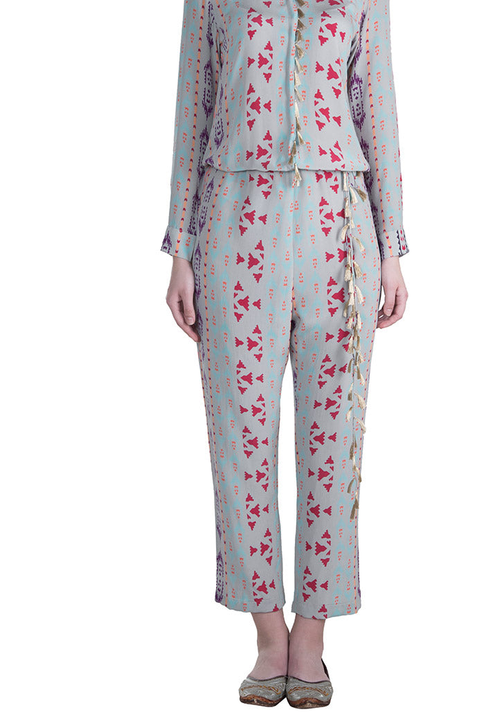 Tamara Grey Printed Crepe Jumpsuit