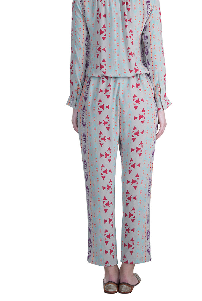 Tamara Grey Printed Crepe Jumpsuit