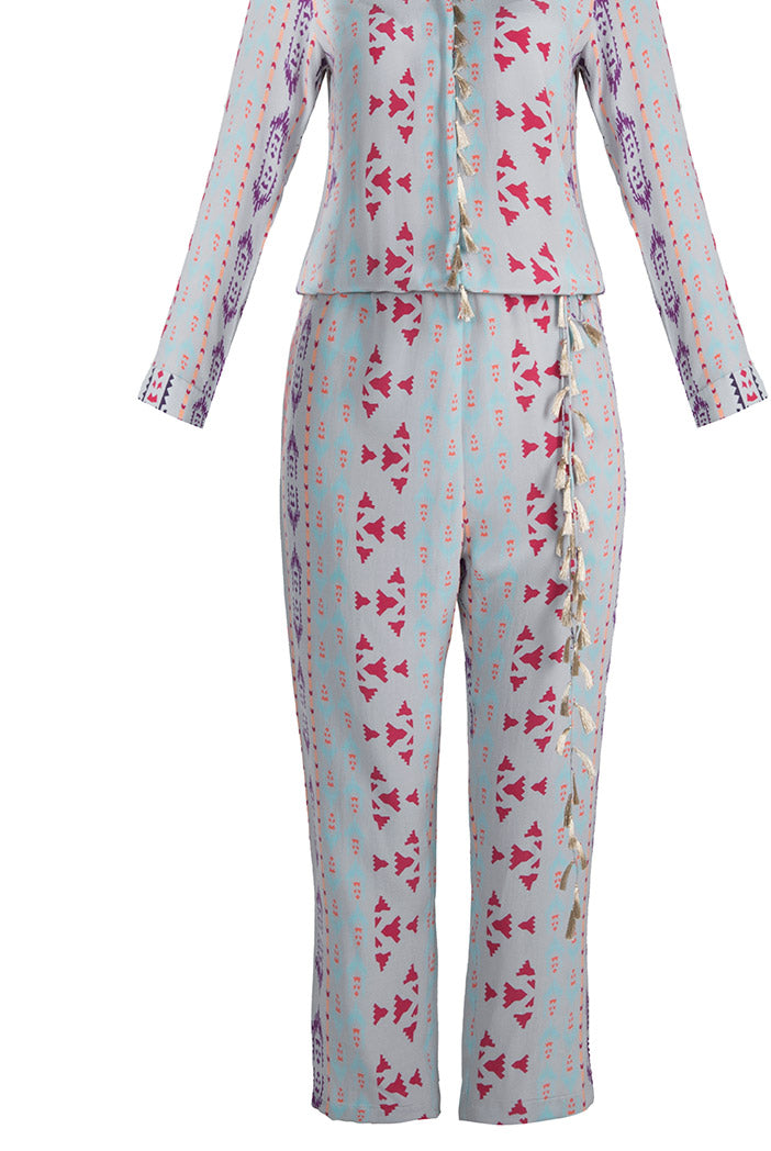 Tamara Grey Printed Crepe Jumpsuit