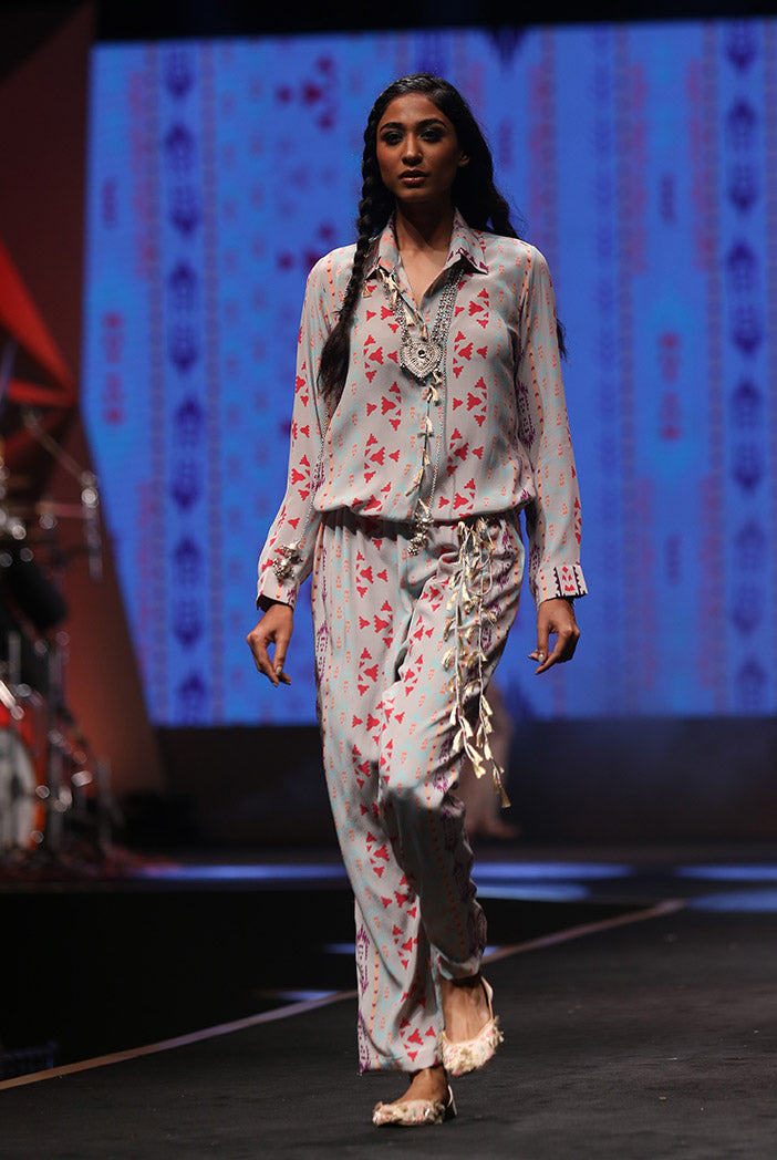 Tamara Grey Printed Crepe Jumpsuit