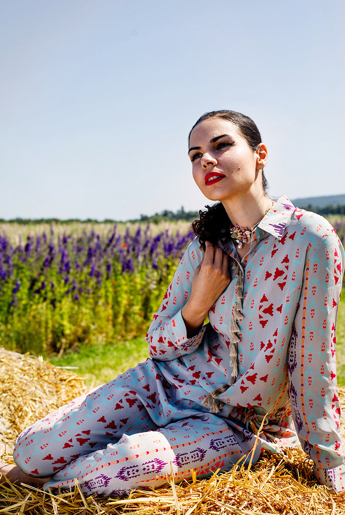 Tamara Grey Printed Crepe Jumpsuit