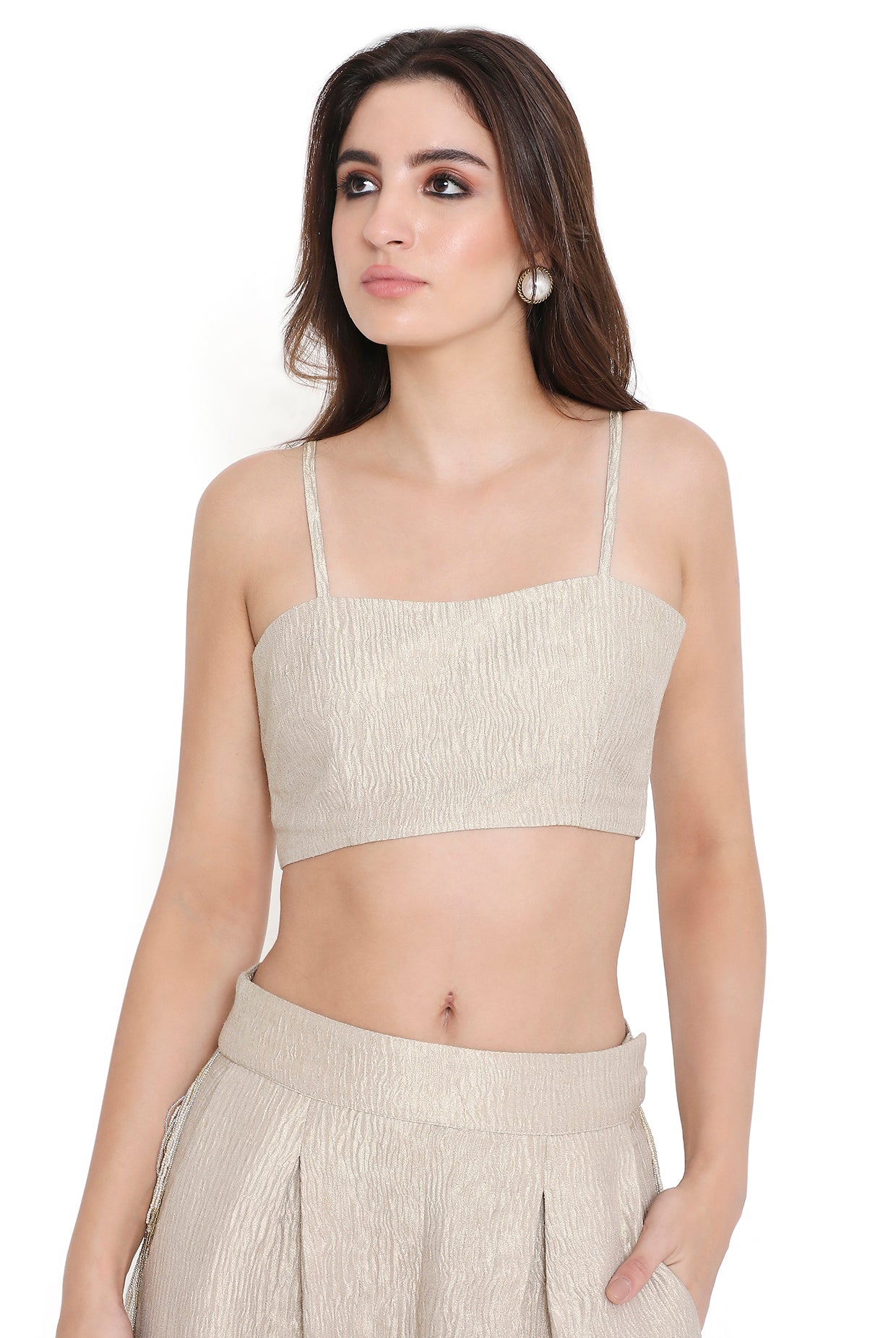 Tessa Off White Embroidered Cape And Bustier With Low Crotch Pant