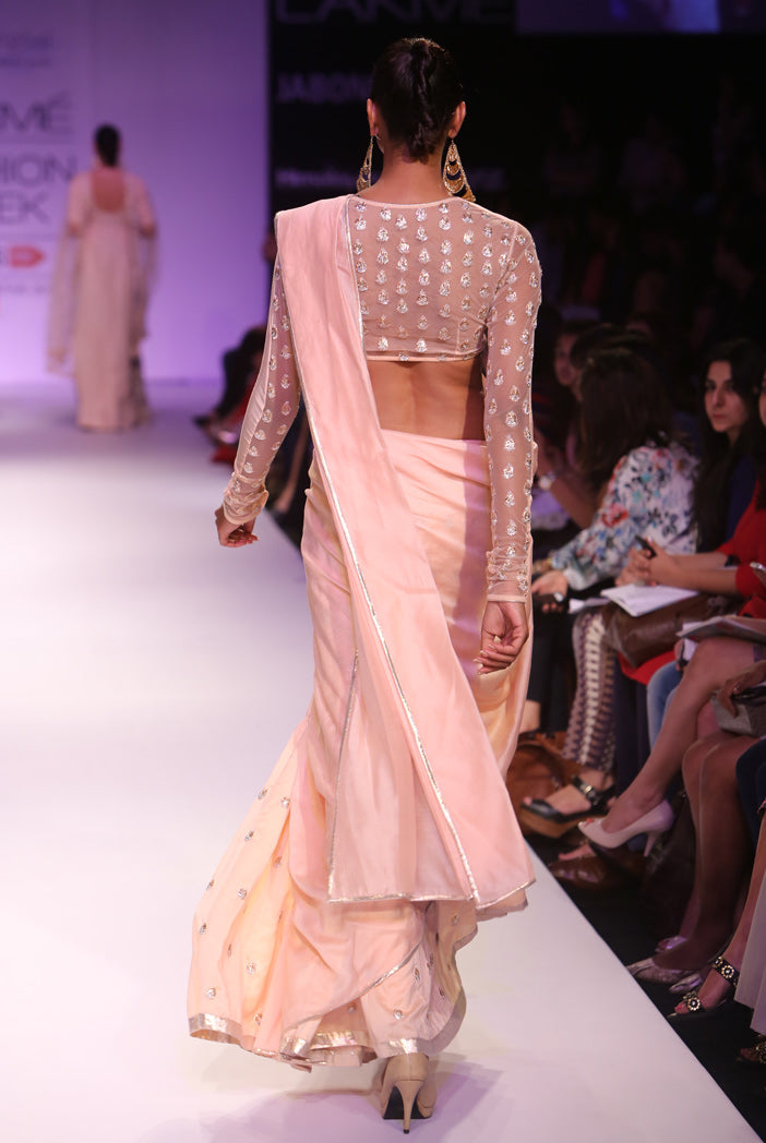 Uma Blush Silkmul and Tulle Choli with Lehenga Saree