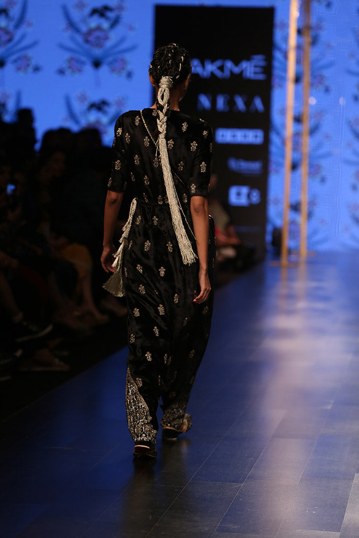 Uzbek Black Velvet Low Crotch Pant Jumpsuit