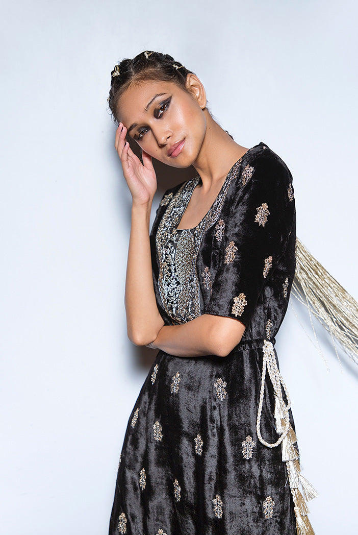 Uzbek Black Velvet Low Crotch Pant Jumpsuit