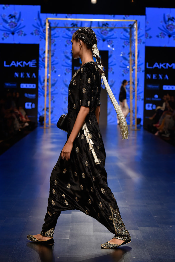 Uzbek Black Velvet Low Crotch Pant Jumpsuit