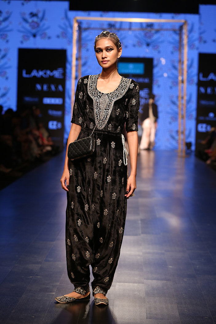 Uzbek Black Velvet Low Crotch Pant Jumpsuit