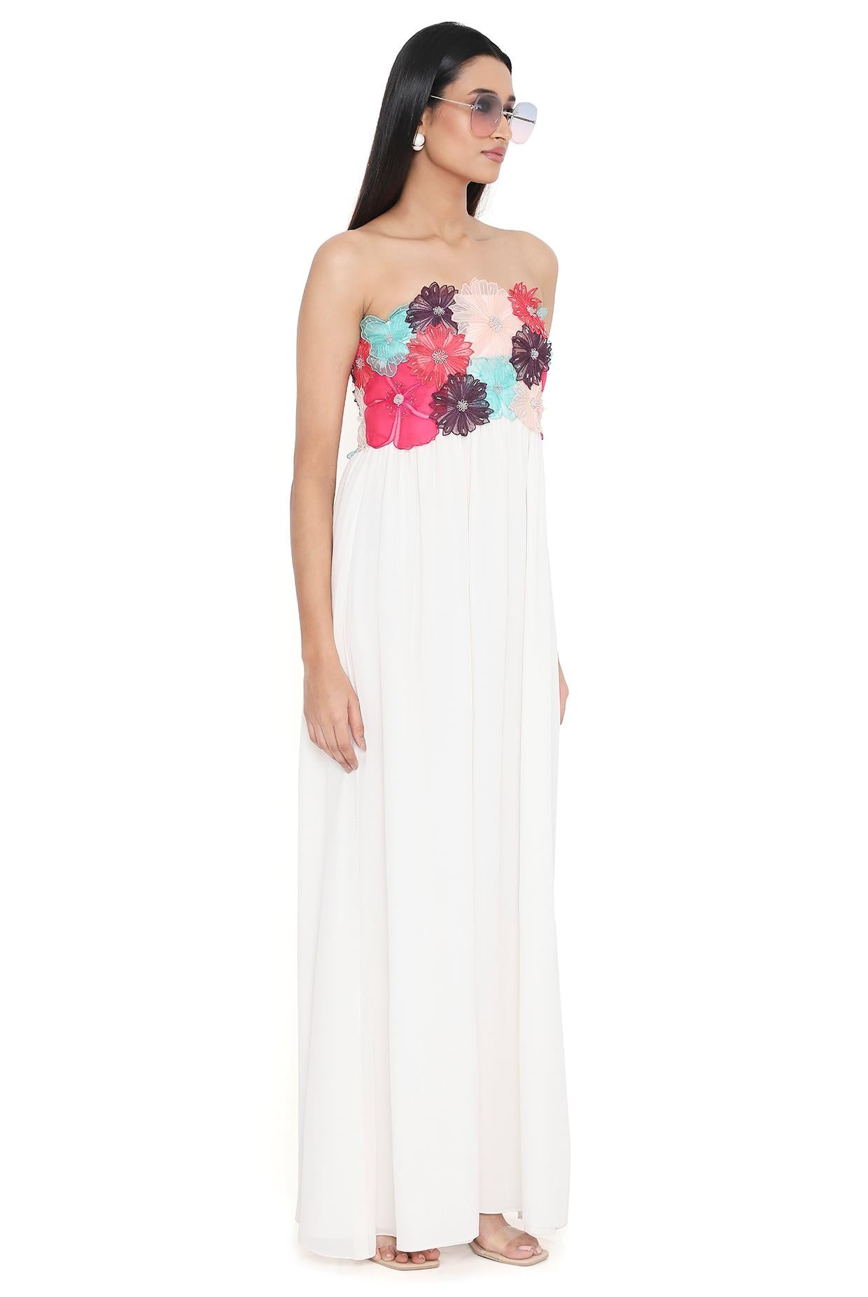 Viola Off White 3D Flower Embroidered Maxi Dress