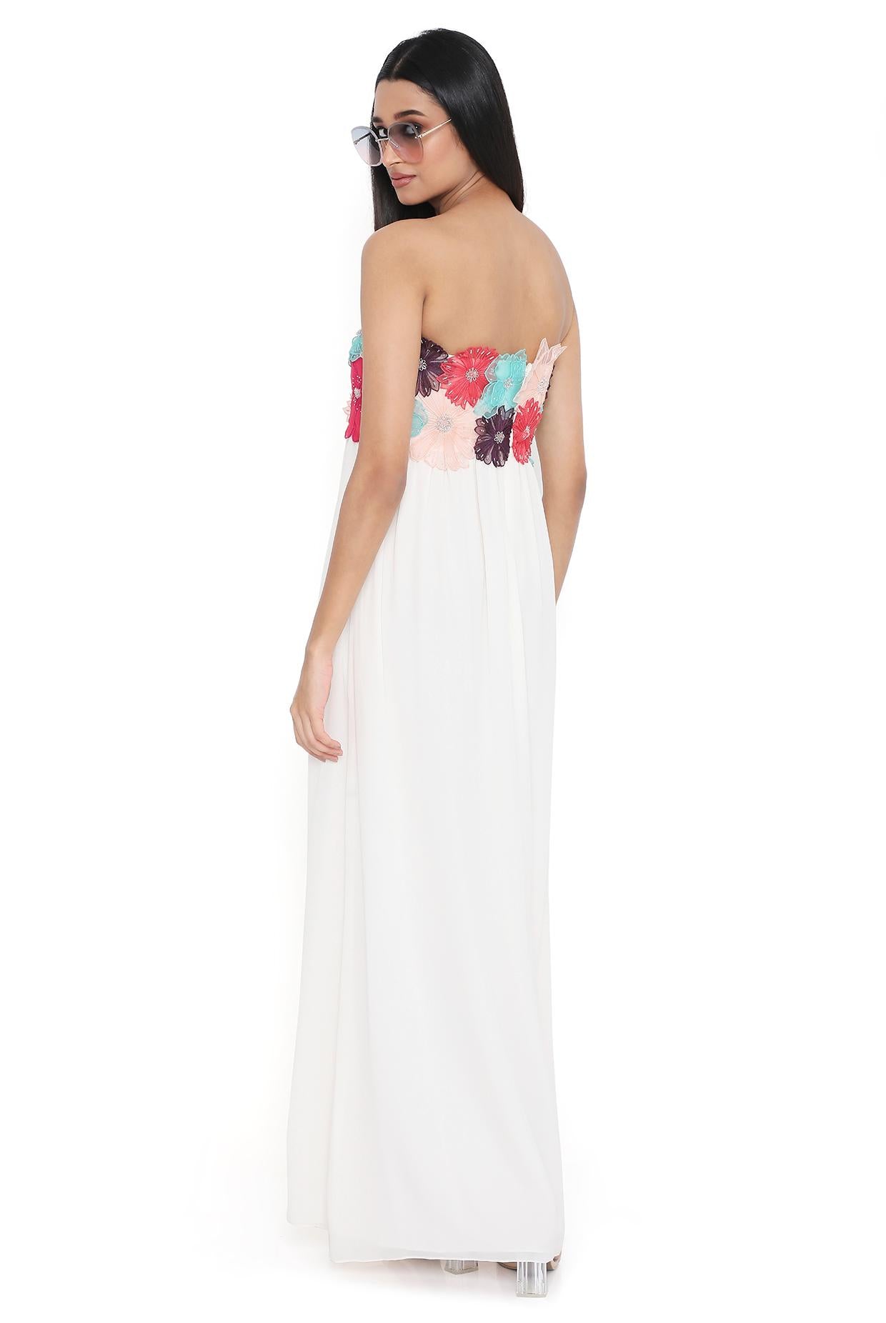 Viola Off White 3D Flower Embroidered Maxi Dress
