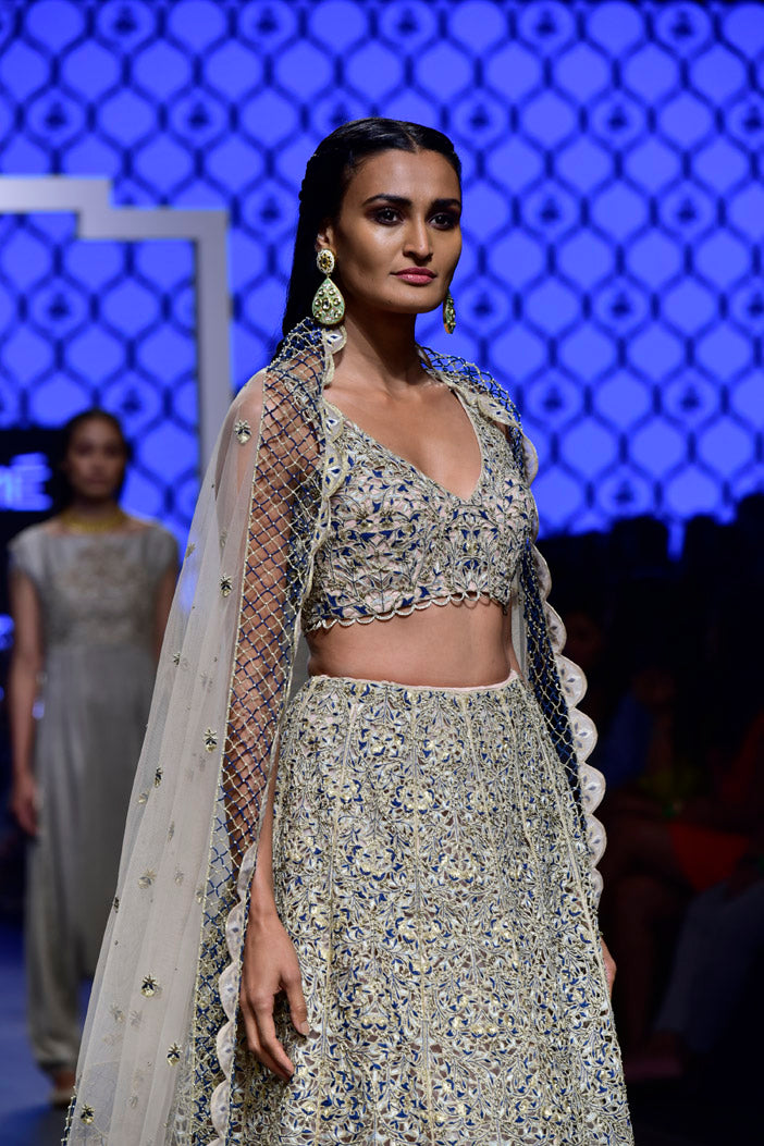 Zainab Blush Silk Choli and Lehenga with Tulle Dupatta