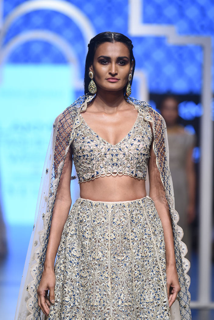Zainab Blush Silk Choli and Lehenga with Tulle Dupatta