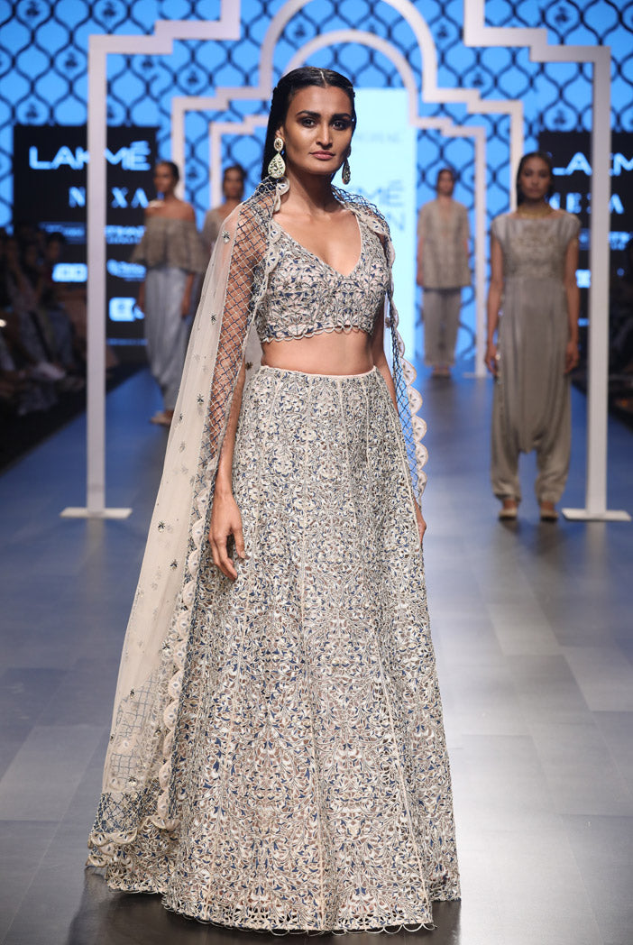 Zainab Blush Silk Choli and Lehenga with Tulle Dupatta