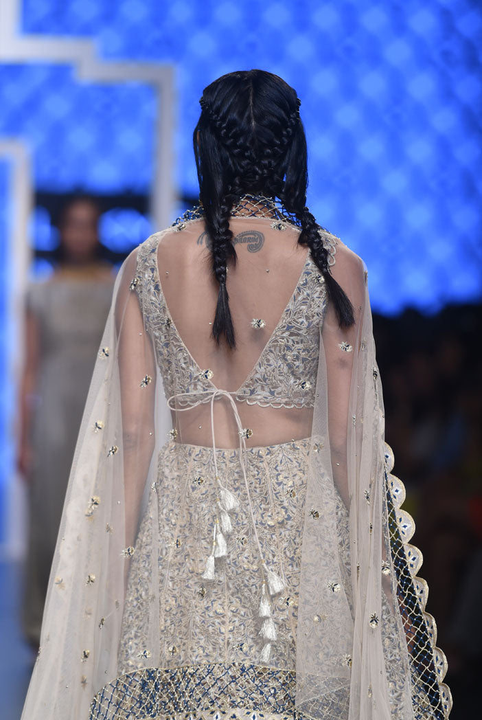 Zainab Blush Silk Choli and Lehenga with Tulle Dupatta